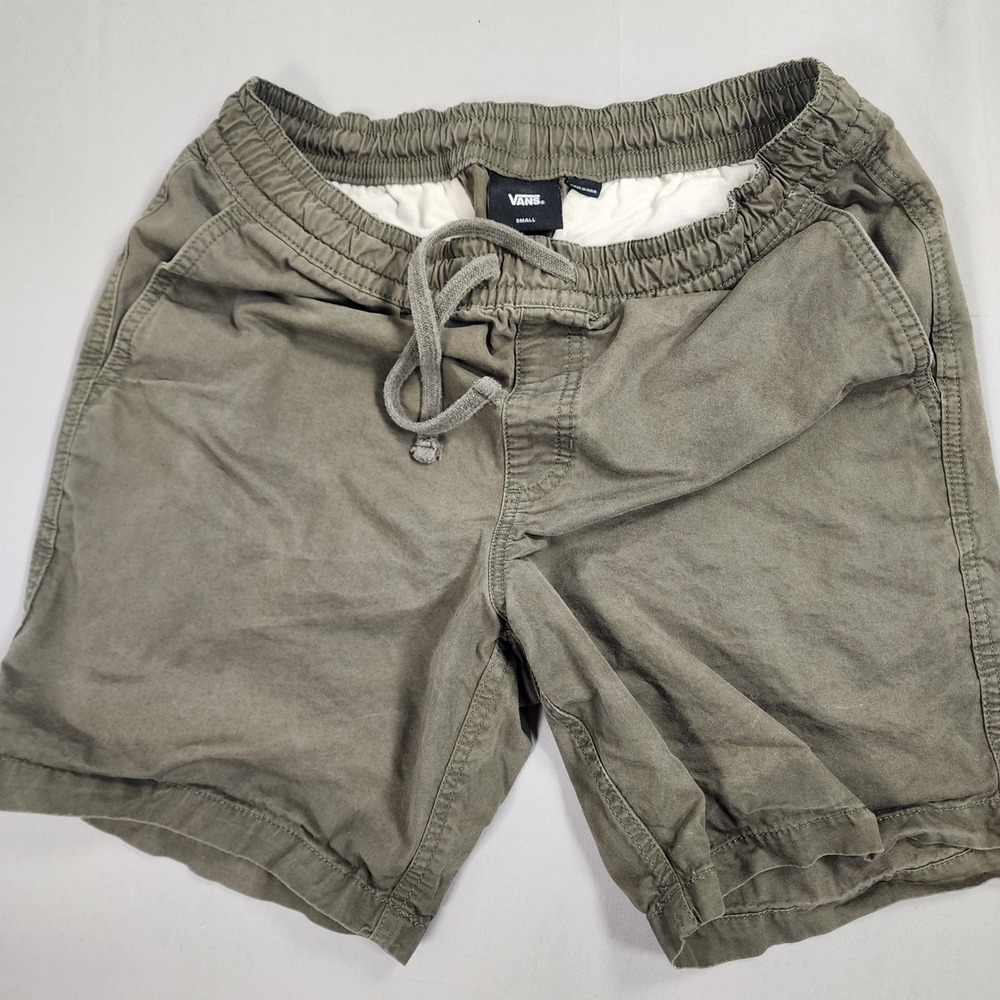 Vintage Y2K Vans Mens Elastic Waist Chino Shorts Olive Green Drawstring Small